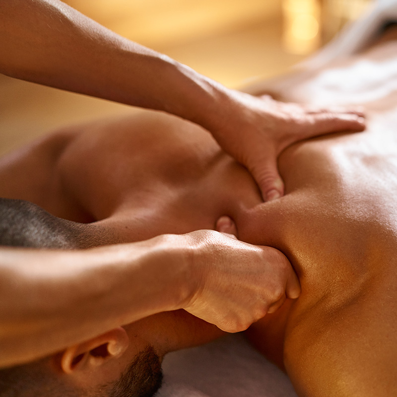 Close-up of a man getting massage